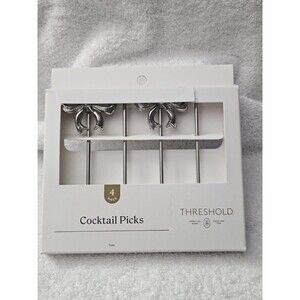 Threshold 4 Pack Silver Bow Cocktail Picks Metal Appetizer Skewers Set Barware